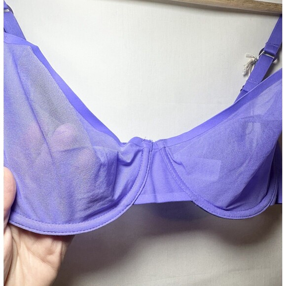 AERIE SMOOTHEZ Sheer Mesh Unlined Underwired Purple Balconette Bra‎ 36D NWT - Picture 3 of 6